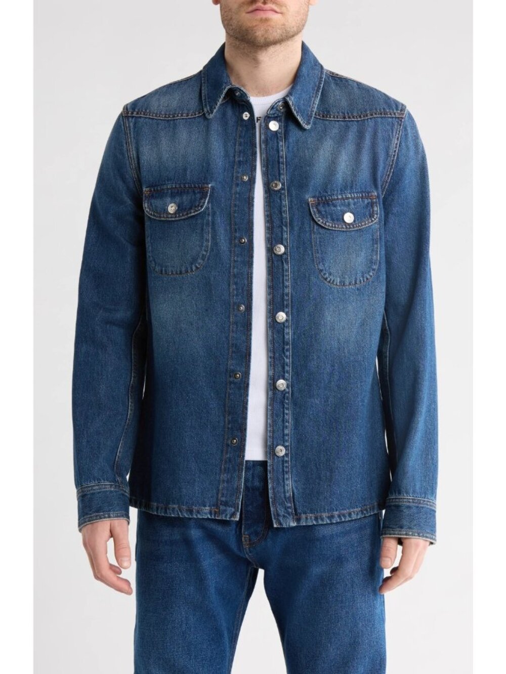 Off-White c/o Virgil Abloh Mens Arrow Embroidered Skinny Denim Shirt Blue Size S